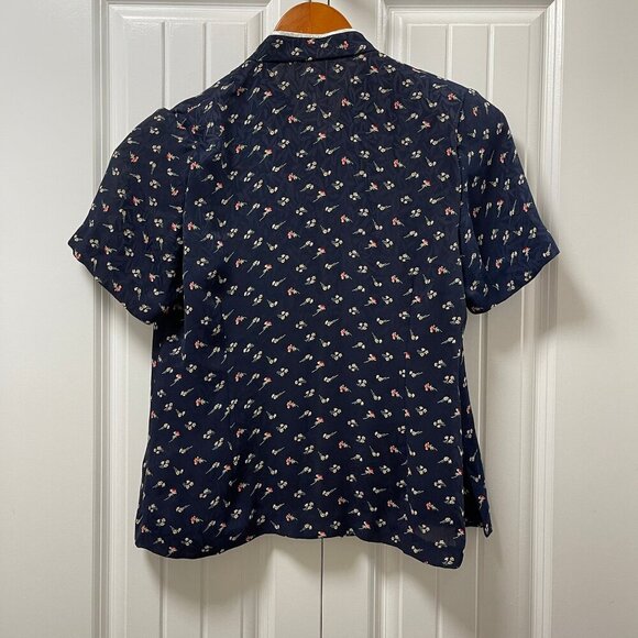 Vintage Floral Chinese Style Blouse Navy – S - Picture 8 of 9